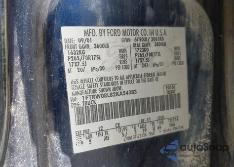 2002 Ford F-150 Lariat/Xlt from USA, damaged, VIN 1FTRW08L82KA54383